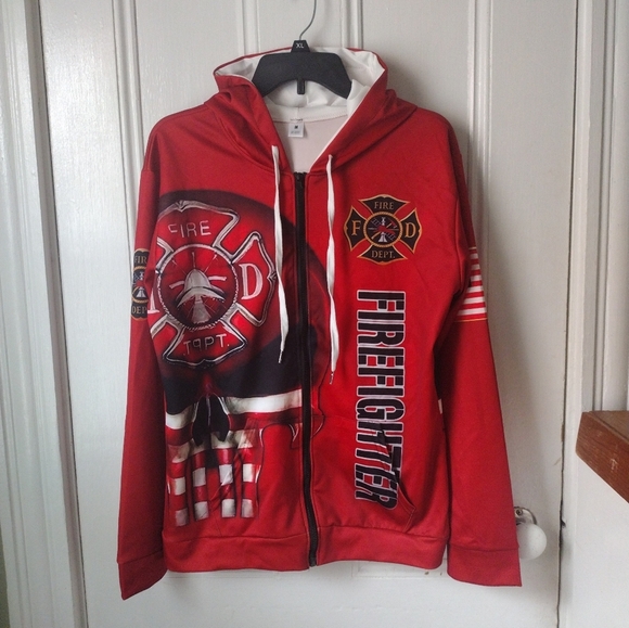 Men's Firefighter Zip Up Hoodie 3D - Medium - Picture 1 of 6